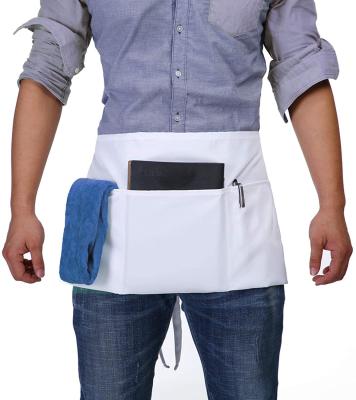 China Decorate To Decorate Restaurant Apron Waiters Use Short Waist Black Apron With 3 Pocket Waterproof Aprons for sale