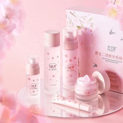 China Logo Organic Sakura Two-Splitting Yeast High Quality Anti Aging Custom Squalane Korea Skin Care Facial Rejuvenating Set for sale