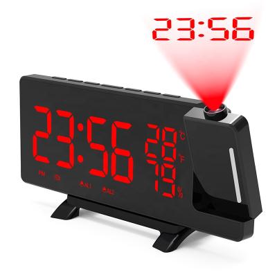 China Europe Hot Sale LED Mirror Alarm Projection Alarm Table Radio Clock with FM Radio and Temperature Humidity for sale