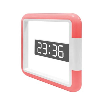 China Antique Style LED Mirror Wall Clock With Alarm Temperature RGB Color Light Remote Control Creative Wall Clock for sale