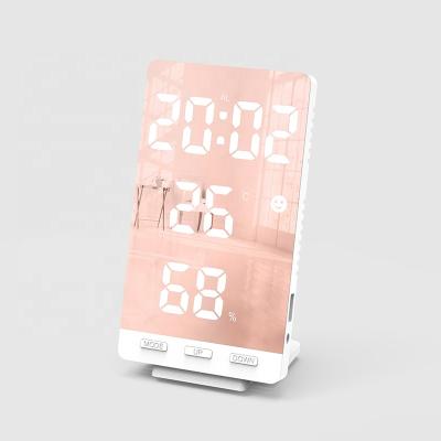 China Antique Style Accurate Hygrometer and LED Thermometer Mirror Alarm Table Indoor Wall Clock for sale