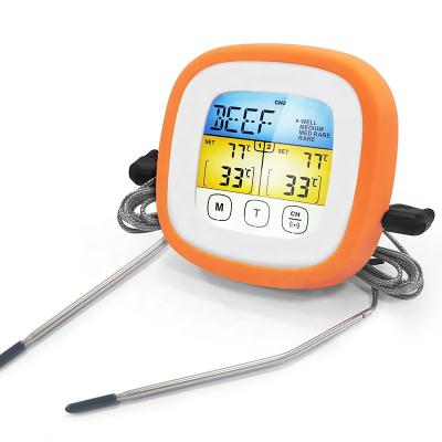 China Factory Wholesale Easily Cleaned Large Two Probes Touch Screen Display Kitchen Thermometer for sale