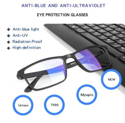 China Ultralight TR90 frame Women Men Anti blue light glasses Optical Myopia Prescription glasses Guangzhou huadu factory for sale