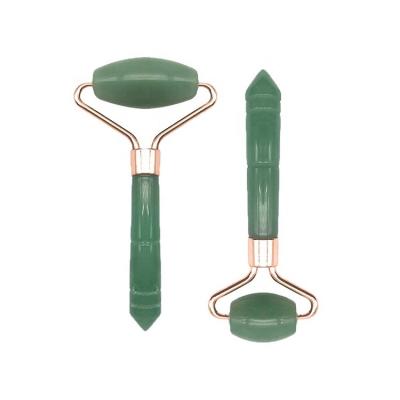 China Face Lift Custom Logo Natural Green Aventurine Crystal Big and small Jade Unilateral Roller head set Facial Massage for sale