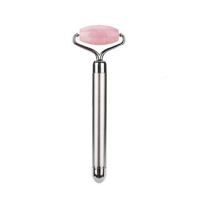 China Whitening Rose Quartz Electric Jade Roller Natural Face Healthcare Massage Heart Shaped Massage Stone Face Neck Body for sale