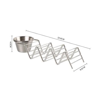 China Viable Wholesale Taco Holder Wave Shape Taco Holder Tray 3 Kinds Stacks Stand Stainless Steel With Cup for sale