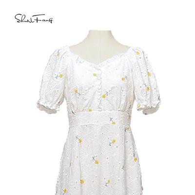 China Anti-Static Short Sleeve V-Neckline Women A Line Women Clothing Midi Summer Floral Casual Dress for sale