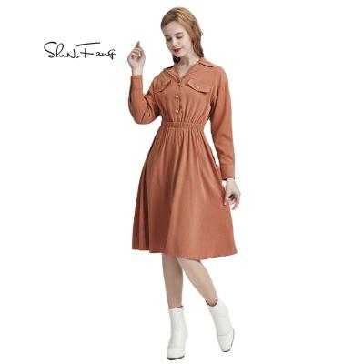 China Shunvfang Anti-Static Fast Shipping Fancy Designer V Neck Elegant Solid Dresses Women Ladies Office Wear Career WesternDresses For Women for sale