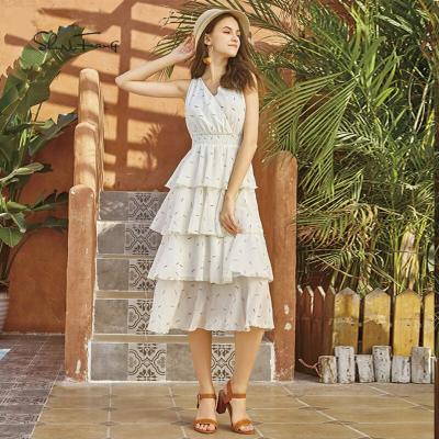 China 2021 New Fashion Women's Summer Shunvfang Sleeveless Dress Lady's Print Elegant Anti-Static Warm Casual Dresses V-Neckline Women's Dresses for sale