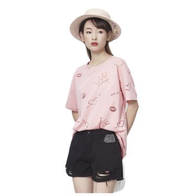 China 2021 Anti-wrinkle high quality hot sale pink women's T-shirt short sleeve fashion printed casual style for sale