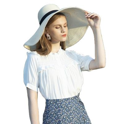 China New Arrival Chiffon Fabric Ladies Anti-wrinkle Chiffon Top Fabric Fashion Women's White Blouse Shirt for sale