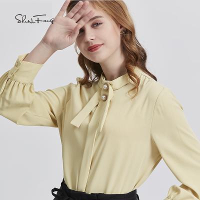 China Anti-wrinkle autumn color sleeve ladies office ladies shirts long women shirt pure chiffon casual blouse work top for sale