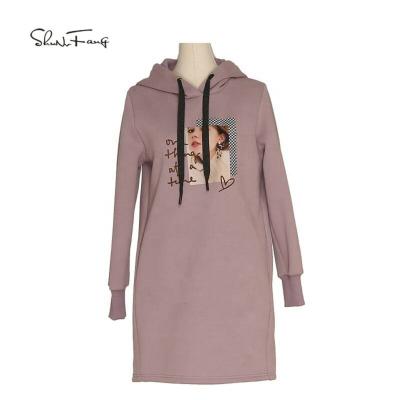 China Shunvfang Long Sleeve Sweater Women Hoodie Casual Ladies Hooded Dress Breathable Long Jumper Jumper Tops Plus Size S-2XL for sale