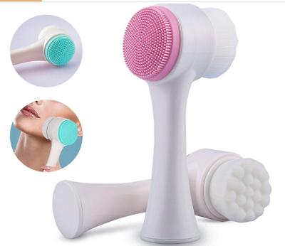 China Acne Treatment 2 in 1 Portable Dual Sides 3D Massage Brush Comic Face Scrub Brush Silicone Face Cleaner Brush for sale