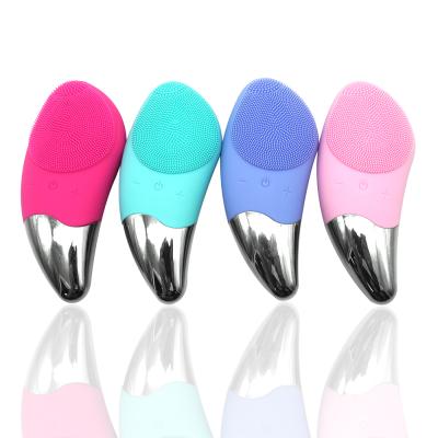 China Rechargeable Electric Silicone Vibration Brush Silicone Face Scrubber Acne Treatment Facial Cleansing Brush for sale