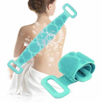 China Hot Sale Reusable Silicone Bath Body Scrub Exfoliating Long Silicone Bath Belt Back Body Scrubber For Shower for sale