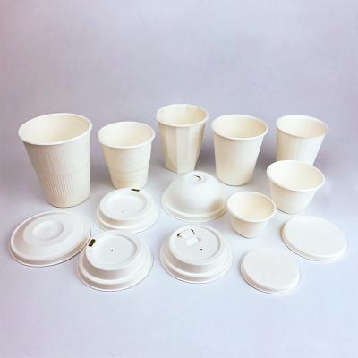 China Biodegradable Disposable Sugarcane Cup Fiber Baggasse Disposable Sugarcane Paper Cups With Compostable PLA Lids For Hot Drink for sale