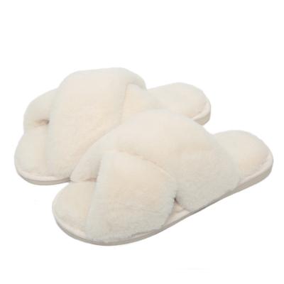 China Women Spa Fuzzy Faux Fur Slippers Flat Fluffy Open Toe House Shoes Indoor Outdoor Slip On Slide Sandals for sale