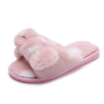 China Fashion trend winter household indoor hair adorned bow-tied plush cotton slippers for sale