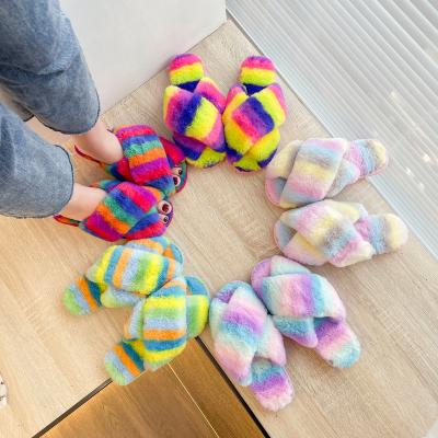 China Fashion Trend Women's Faux Fur Slide Slip On Furry Warm Slippers Sandal Shoe Flat Super Warm Women Slippers for sale