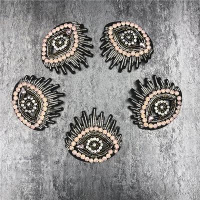 China Handmade Rhinestone Bead Eyes Sew On Applique Apparel Embroidery Sew-on Beaded Patch Eye Patches For Jackets for sale