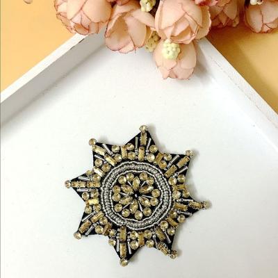 China Handmade Rhinestone Bead Snowflake Sew On Applique Apparel Embroidery Badge Patch Beaded Flower Patches For Jackets for sale