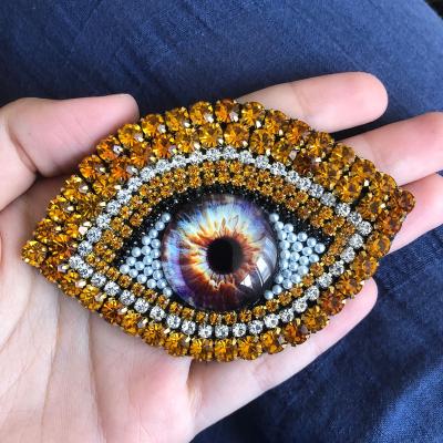 China Handmade Rhinestone Bead Eyes Sew On Applique Apparel Evil Eye Patch Beaded Eye Patches For Jackets for sale