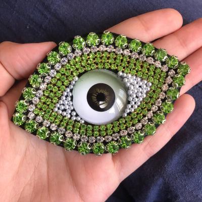 China Handmade Rhinestone Bead Eyes Sew On Applique Apparel Evil Eye Patch Beaded Eye Patches For Jackets for sale