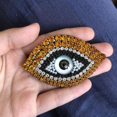 China Handmade Rhinestone Bead Eyes Sew On Applique Apparel Evil Eye Patch Beaded Eye Patches For Jackets for sale