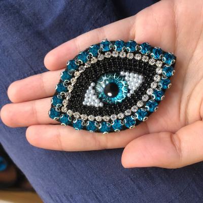 China Handmade Rhinestone Bead Eyes Sew On Applique Apparel Evil Eye Patch Beaded Eye Patches For Jackets for sale