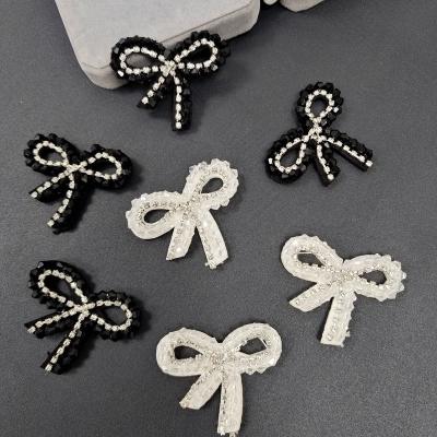 China Handmade Rhinestone Bowtie Sew on Applique Apparel Embroidery Bowties Patch Beaded Badges Patches for Jackets for sale