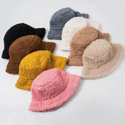 China Wholesale COMMON Fashionable Wool Wool Solid Color 8 Fur Bucket Hat Winter Hairy Simple Hat For Women Lady Outdoor Casual Warm Female Dress for sale