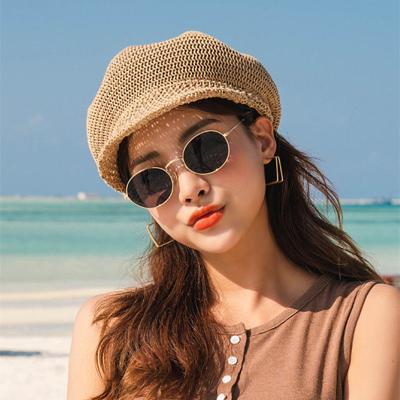 China Checked Ladies Beach Painter Straw Newsboy Hat Beach Hats For Women Festival Corduroy Newsboy Hats for sale