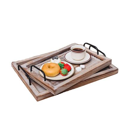 China 2 Food Tray Serving Trays For Breakfast Rustic Rustic Kitchen Bedroom Decorative Living Room Rectangle Set for sale