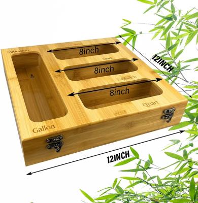 China Sustainable Wall Mounted Bamboo Ziplock Bag Storage Organizer For Kitchen for sale