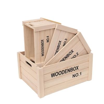 China Europe Caja De Madera Retro Four Piece Suit Display Box Storage Basket Supermarket Frame Bulk Fruit Flower Wooden Crate for sale