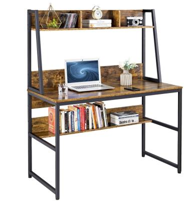 China Other Rustic Single Brown Metal Frame Space Saving Computer Desk With Hutch And Shelf for sale