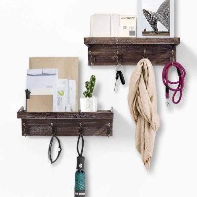 China Stable Rustic Entryway Floating Storage Shelves 4 Durable Wall Mounted Wooden Clothes Furniture Coat Racks for sale