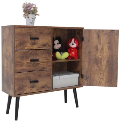 China 1 Side Storage Cabinet 3 Side Stable Rustic Brown Large Adjustable Shelf Solid Wood Cabinets Free Standing Drawer Sideboard for sale