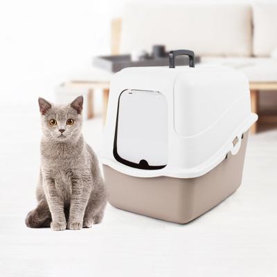 China Sustainable Pet Care Products Plastic Closed Cat Toilet Cat Litter Box With Handle for sale