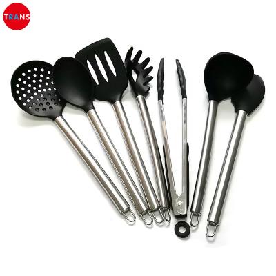 China Sustainable Carry Kitchen Utensils Set Cocina Kitchen Accessories Sets 23 Nylon Cookware Sets With Stainless Steel Handle Cookware Sets for sale