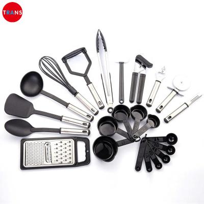 China Sustainable Carry Kitchen Utensils Set Cocina Kitchen Accessories Sets 23 Nylon Cookware Sets With Stainless Steel Handle Cookware Sets for sale