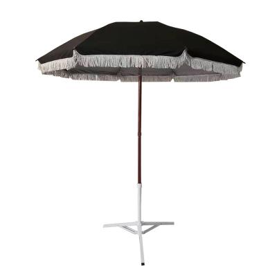 China Tropical Custom Design Real Wooden Foldable Sun Pole Umbrella Outdoor Beach Umbrella With Tassels for sale