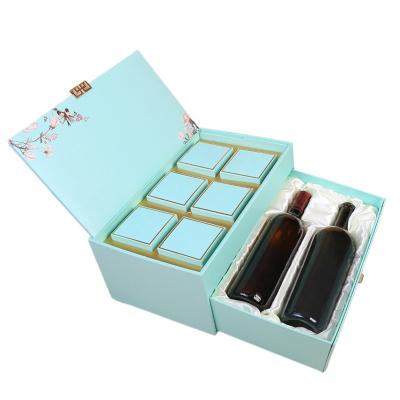 China Disposable Disposable Luxury Customize Gift Box Wine Drawer 2-Bottles Packaging Two Layers Rigid Cardboard for sale