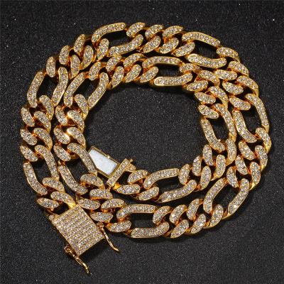 China Hiphop wholesale hiphop jewelry 13mm gold plated diamond men figaro chain necklace and bracelet set for sale