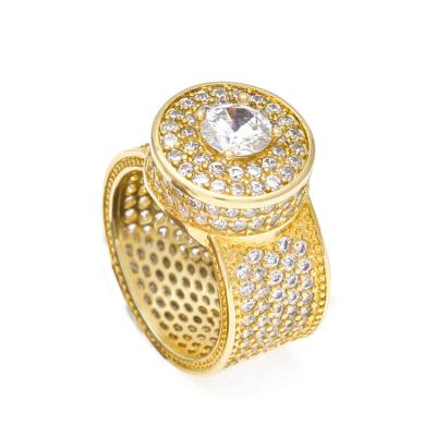 China Women's Band 12mm TRENDY Ring Bling Bling Full 3A CZ Micro Pave Diamond Ring Men's Gold Ring Iced Out Hip Hop for sale