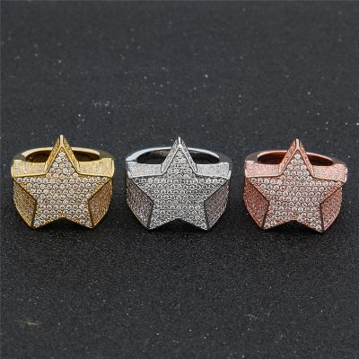 China Bling Iced Out Hiphop Men's Star Ring CZ Diamond Gold Hiphop Jewelry for sale