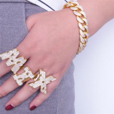 China Hot Selling Hiphop A-Z Gold Plated Alphabet Initial Ring Iced Out Hiphop Jewelry Rings for sale