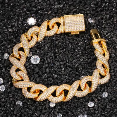 China Custom High Quality Hiphop Mens Gold Chain Iced Out CZ Diamond Infinity Copper Jewelry Bracelet for sale