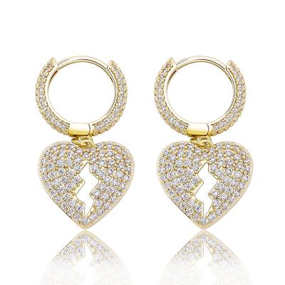 China CLASSIC Popular Luxury Jewelry 18k Gold Plated Full Crystal Broken Heart Earring For Girls for sale